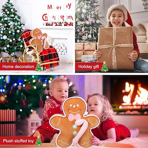 Miniatura 7 de Liliful Juguete de peluche de Navidad de 16 pulgadas, juguete de hombre de jengibre suave y estético, almohada de hombre de jengibre para decoración