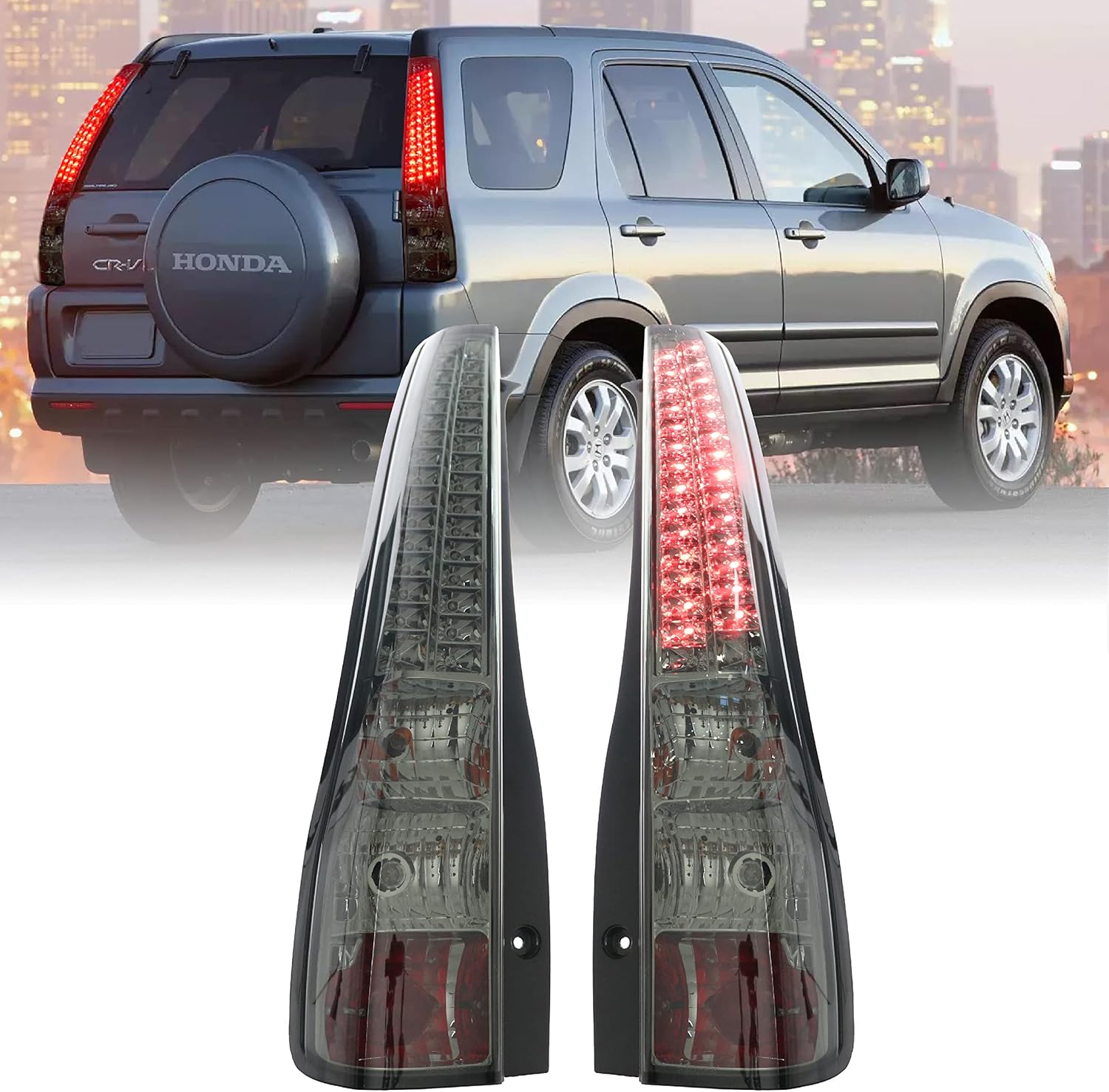 USR DEPO 02-06 CRV Tail Lights - Smoke LED Rear Tail Lamps Set (Left + Right) Compatible with 2002-2006 Honda CR-V (Smoked Lens)