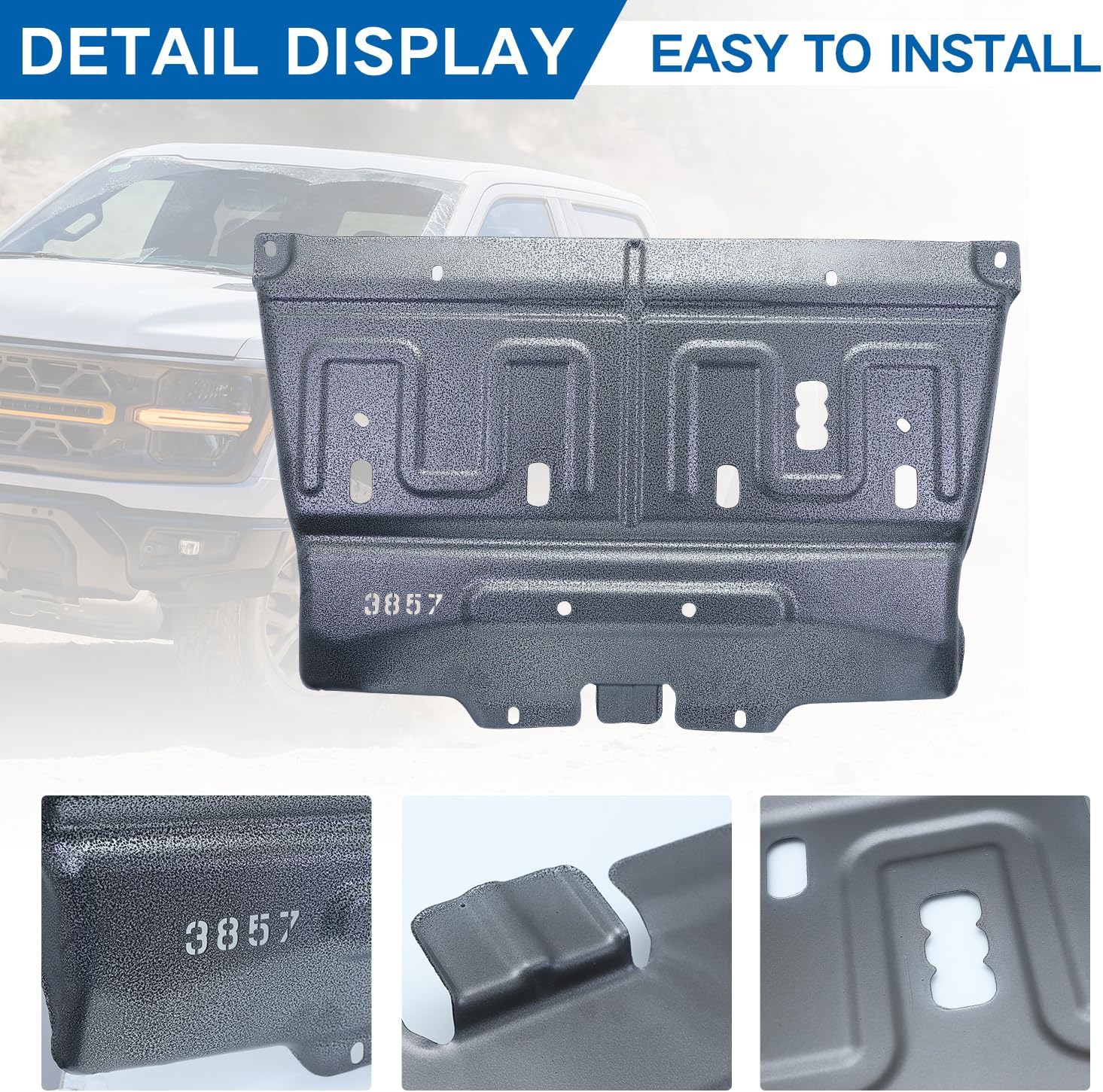 Update ML3Z-7222-D 3D Manganese Steel Splash Panel Shield Under Diaper Compatible with 2015-2020 F150 Ford/JL3Z-7222-C/Not Fit Raptor Model/or 3.0L Diesel