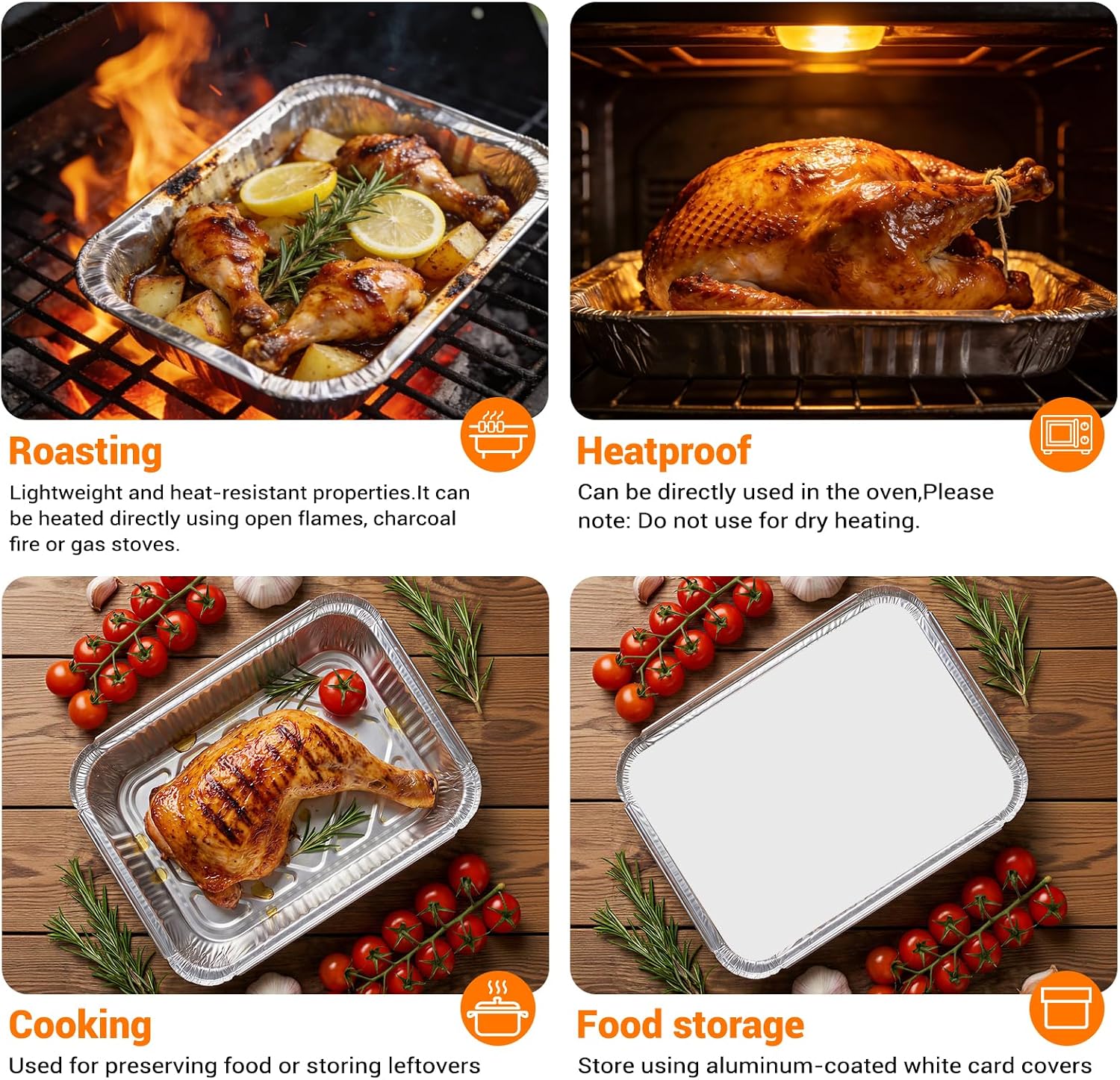 3.24LB Capacity 30 Pack Disposable Aluminum Foil Pans with 30 Lids, Baking Pan Trays - Heavy Thick 12.4 x 8 inches, Meal Prep Containers Bakeware for Roasting Chafing Cooking Heating Steam Storing
