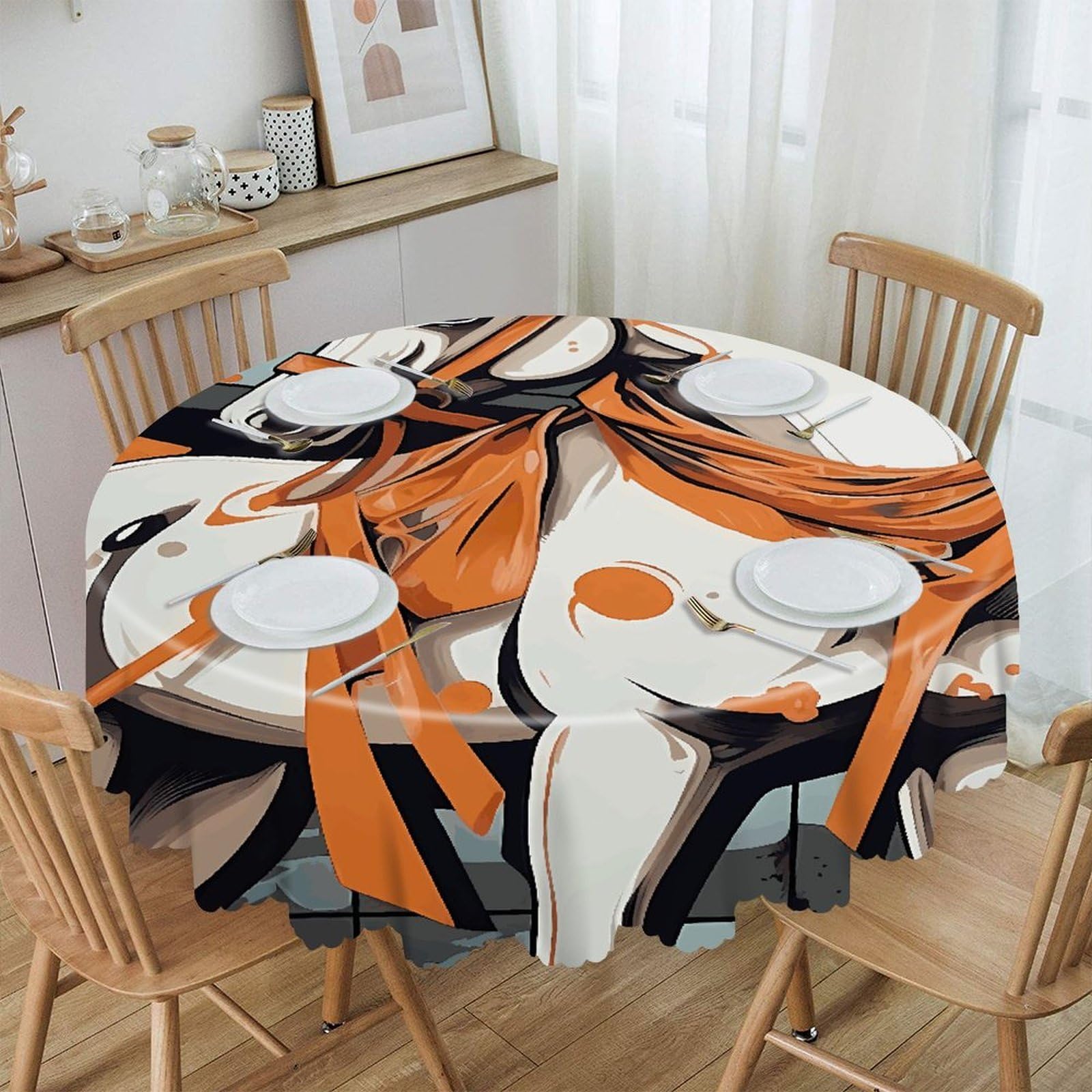 VstaDank A Cartoon Horse Round Tablecloth 60 Inch Easy to Clean Circle Table Cover Thick Decorative Round Polyester Table Cloth for Dining Kitchen Party Farmhouse Outdoor