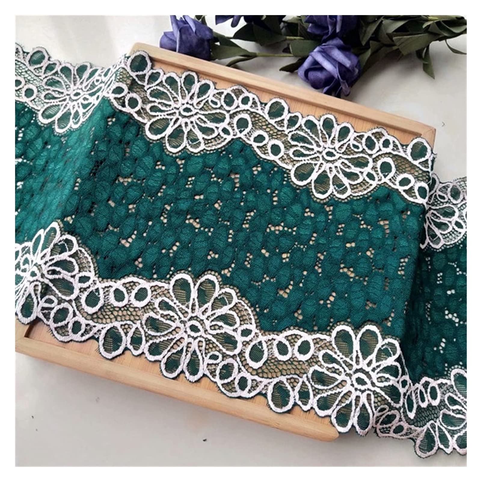 Garniture de dentelle de 20cm à haute élasticité ruban bicolore vert et blanc de 3m