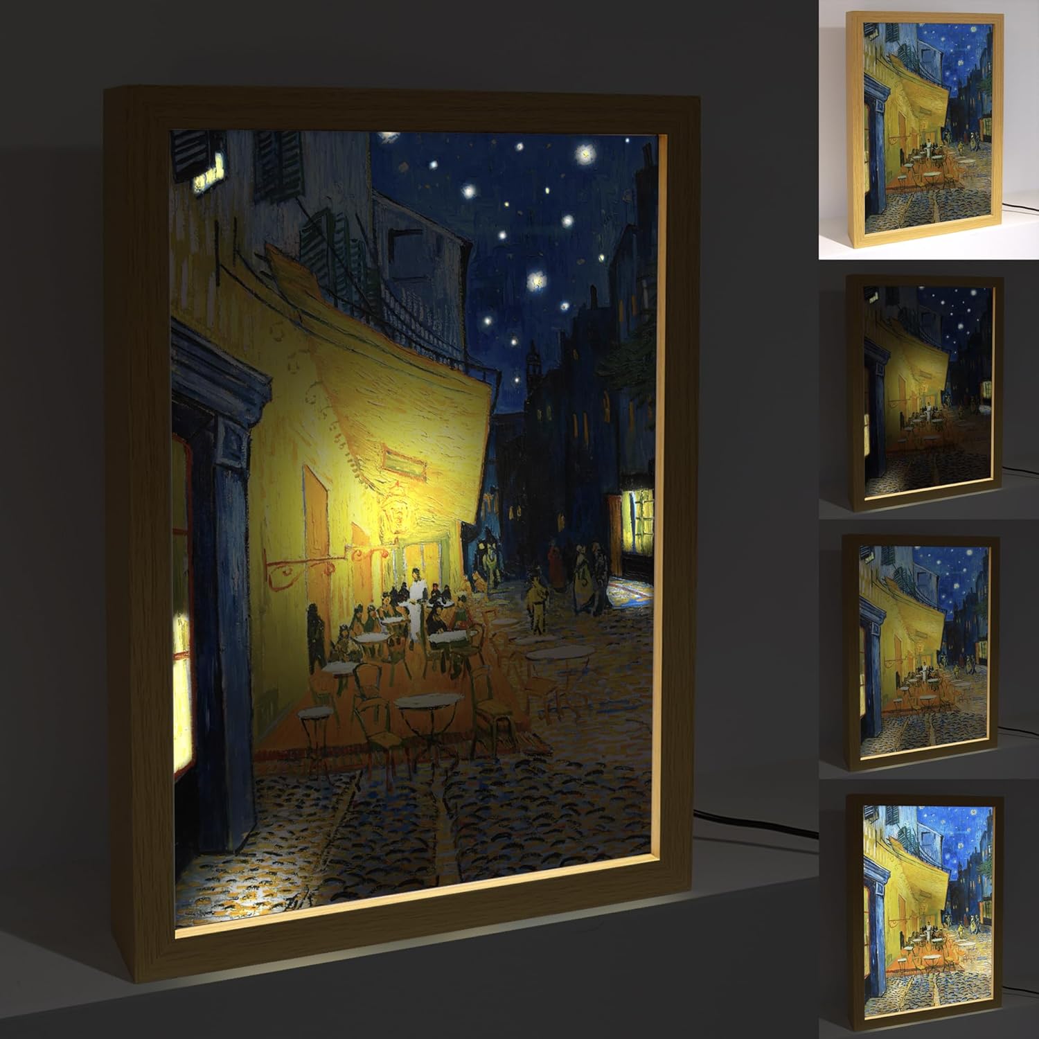 MEMELIGHT Light-Up Wall Art – Cafe Terrace at Night by Van Gogh, LED Table Art Light, Canvas Prints Wall Art Light, Housewarming Gift, Wedding Gift, 8.3 x 11.7 inch A4 Size Night Light