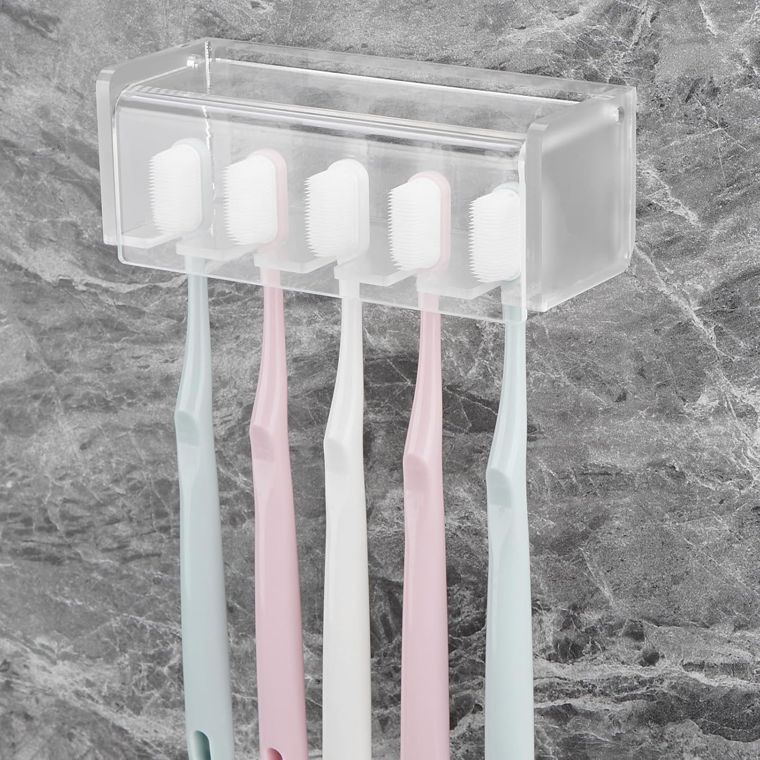 5 Slots Wall Mount Toothbrush Holder with Cover, Self