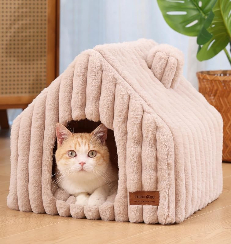 Casa Caverna para Gatos FUKUMARU com Estrutura de PVC, Capa Lavável e Almofada Reversível BS16