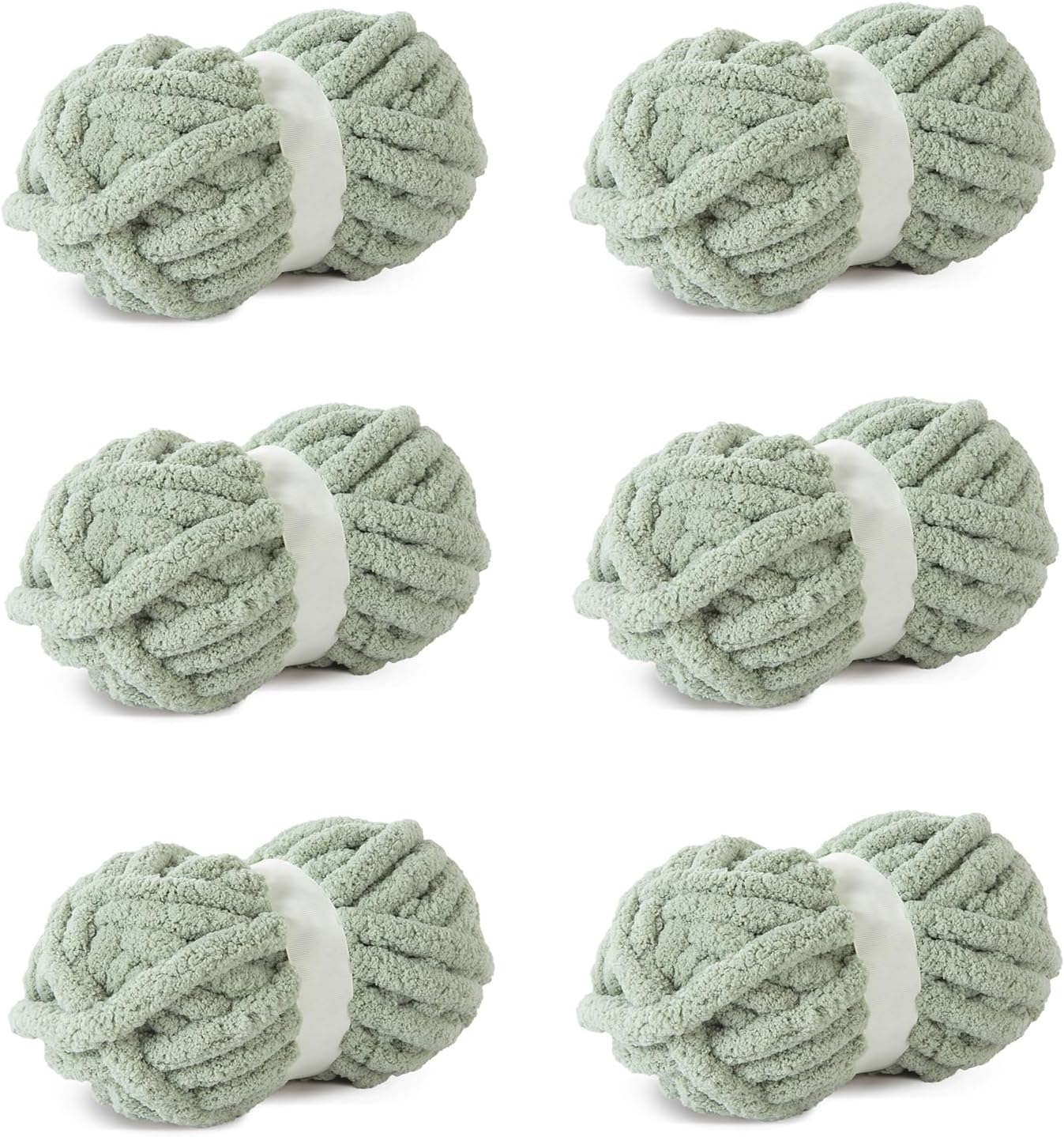 Sage Green Chunky Chenille Yarn - 6 PCS Bulky Plush Yarn for Hand Knitting Blankets (30 Yards, 8.8 Ounces Each) Sage Green 6 Pack