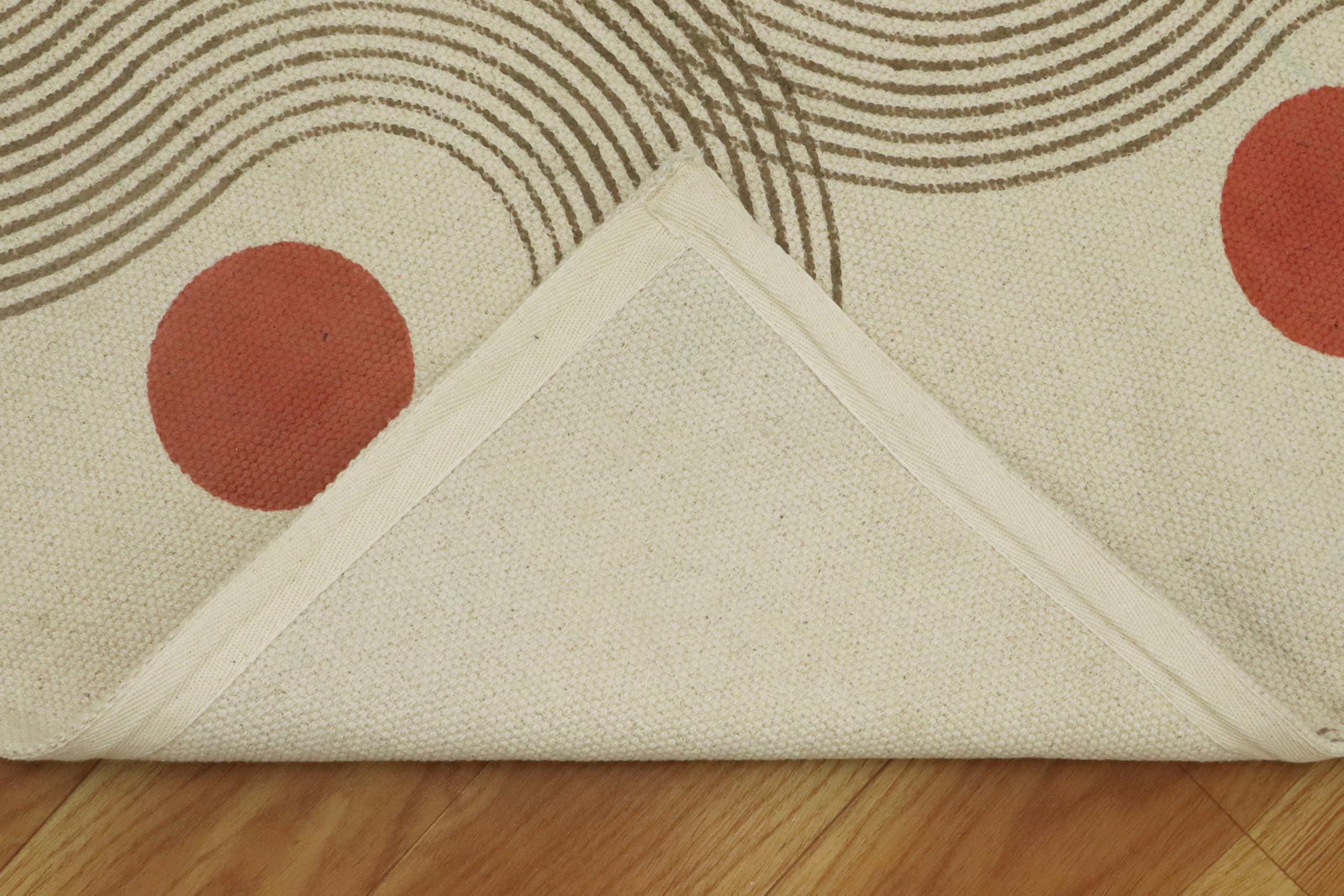 Kelim Läufer, 6,6 x 50,8 cm, handbedruckter Baumwoll-Läufer, für drinnen und draußen, waschbar, dick, 0,5 cm, Handwäsche, Beige und Rot, Flachgewebe, Teppiche für Flur, Treppenhäuser,