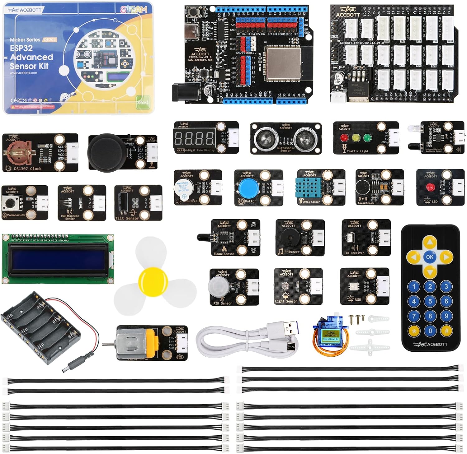 26 in 1 Sensor Modules Kit ESP32 Electronics Starter Kit Compatible with Arduino IDE/Scratch/Python | Online Tutorial/Development Board, WiFi & Bluetooth IoT ESP32 Microcontroller, Beginners Engineers