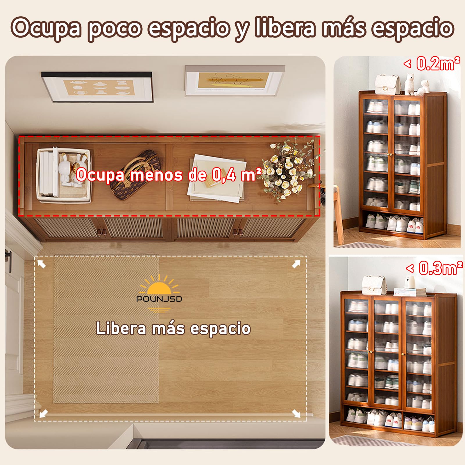 Armario Zapatero para 15-40 Pares, Mueble de Bambú, Ahorro de Espacio, Mueble Zapatero Estrecho,nizador de Zapatos para Entrada, Zapatero Oculto,Zapatero con Puertas para Salón y Recibidor