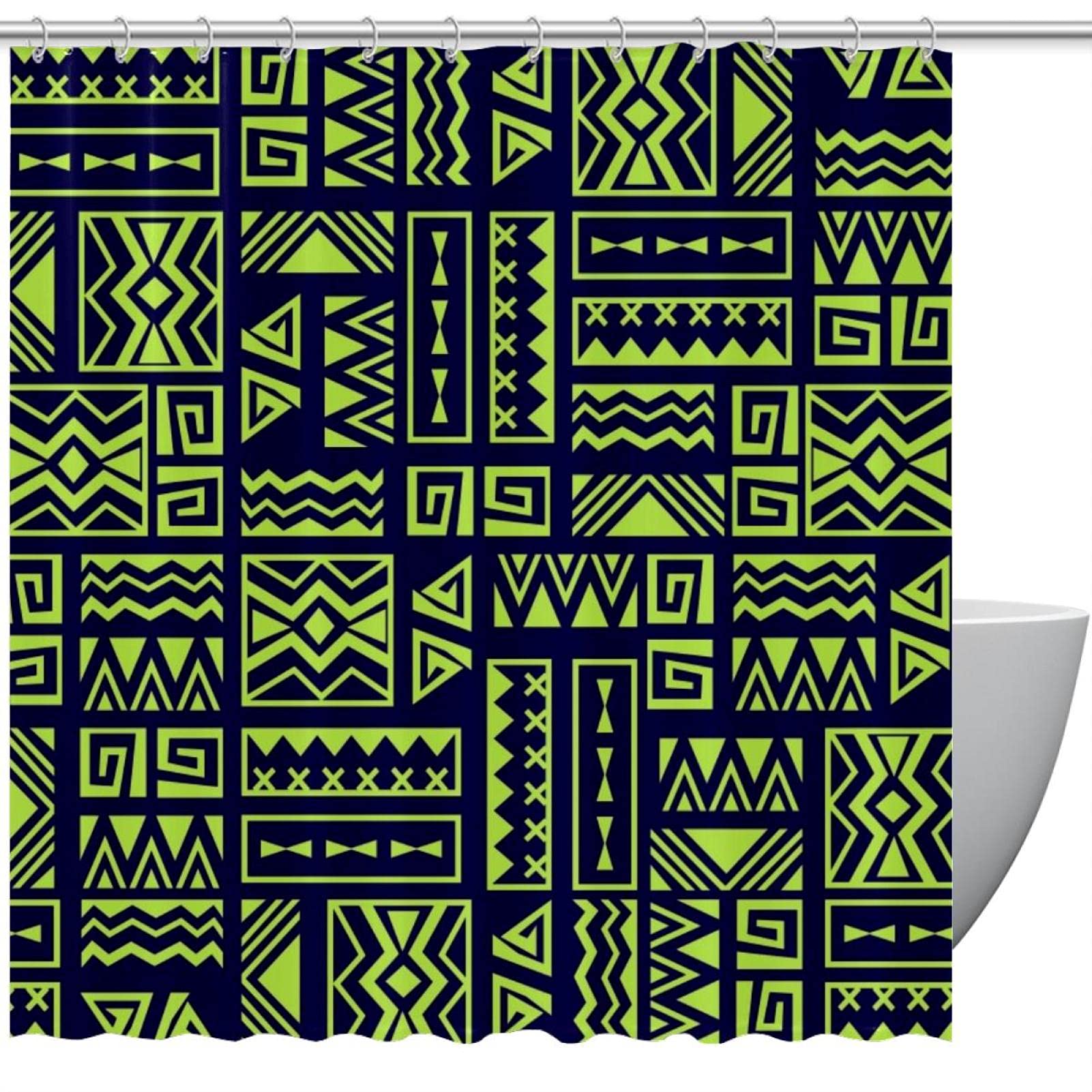 Rideau de douche boho vert sauge pour une salle de bain bohème et chic