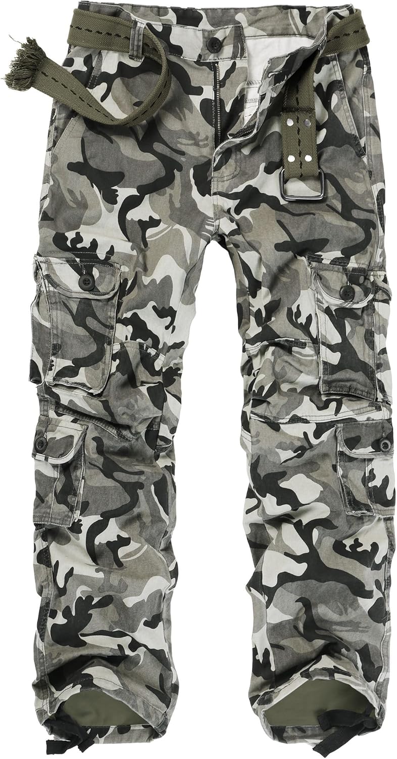 GSGGIG Men's Camo Cargo Pants Cotton Ripstop Outdoor Adventure Wear Casual Hiking Work Pants with Multi Pockets(No Belt)