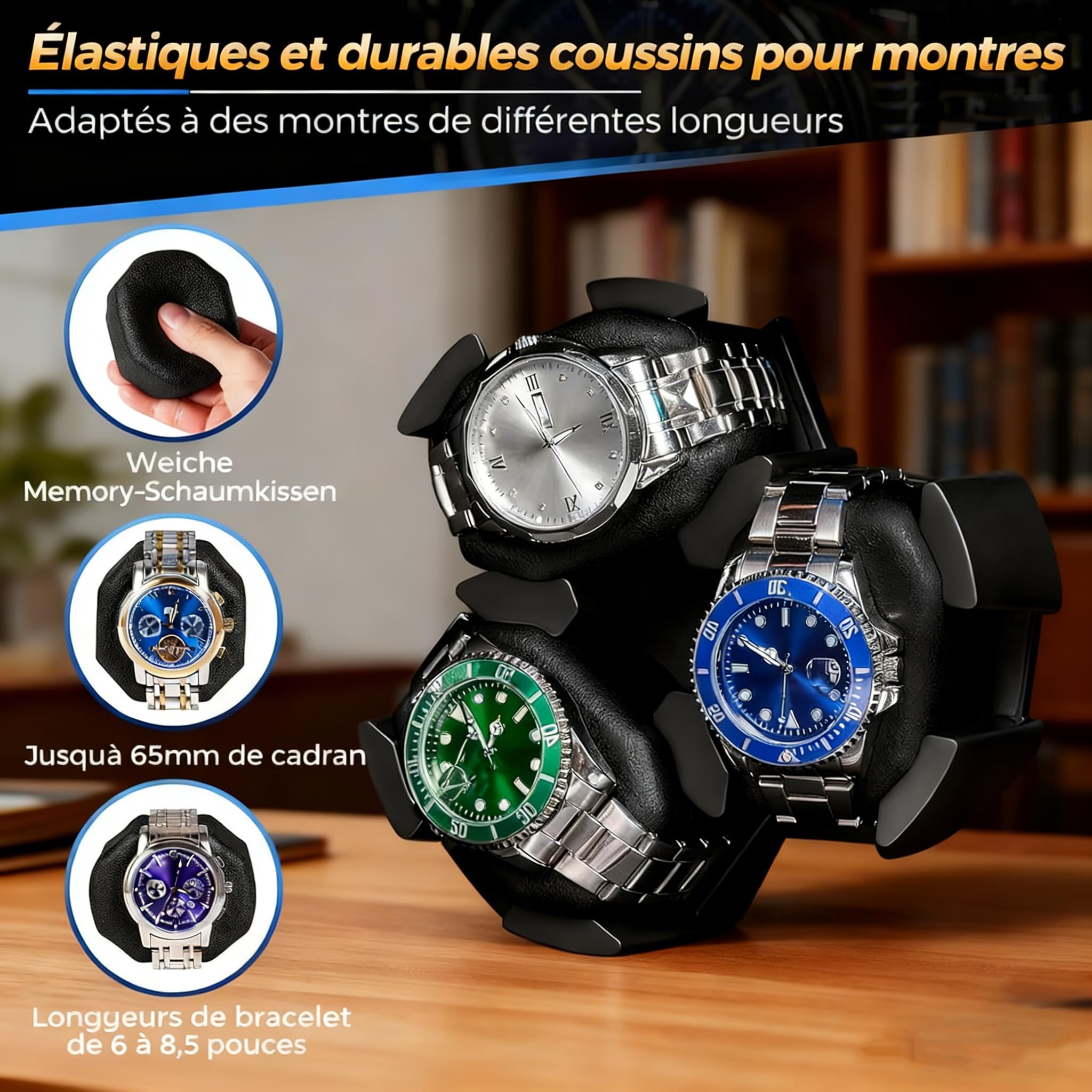 ANWBROAD Remontoir Montre Automatique 4 Modes 6 Montres Remontoir Montre Automatic avec LED Bleues Boite Ecrins pour Watch Winder Porte en Acrylique JWW013M