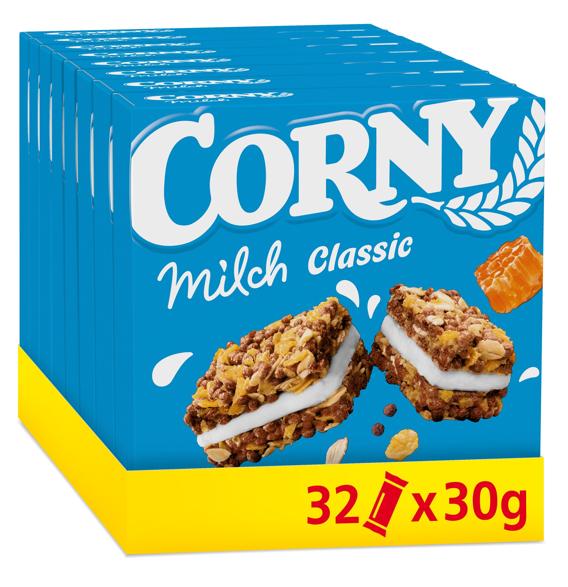 Müsliriegel Corny Milch Classic, Milchsandwich mit Getreide und Milchcreme, 32x30g