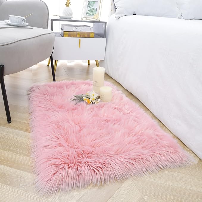 Noahas Fluffy 2x3 Faux Fur Rugs,Pink Rugs for Bedroom Girls