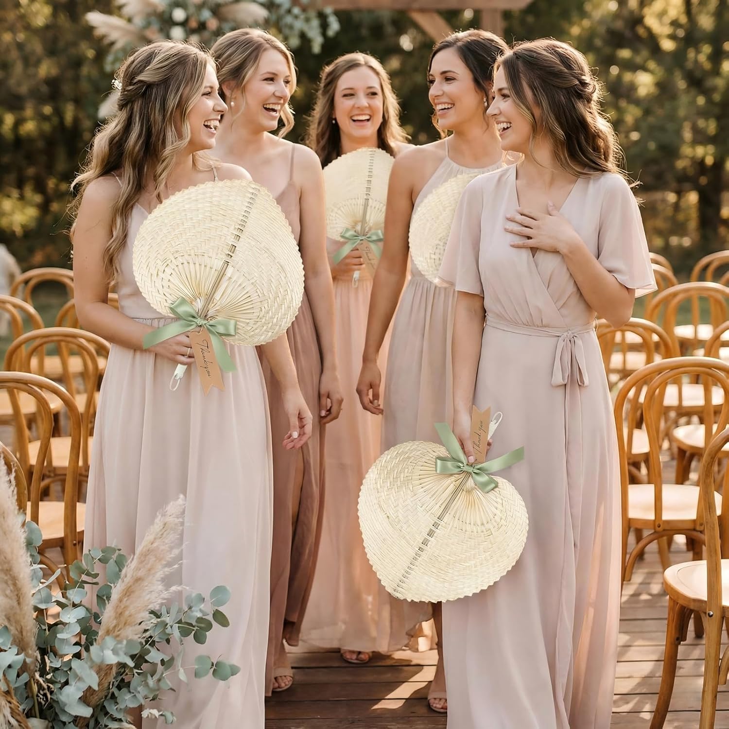 Woven Hand Fan - Wedding Fans for Guests Bulk, Natural Bamboo Raffia Hand Fans, Boho Wall Fan Decor, Bridal Shower Party Favors, Abanicos de Mano Para Fiesta, Summer Outdoor Events & Beach Party