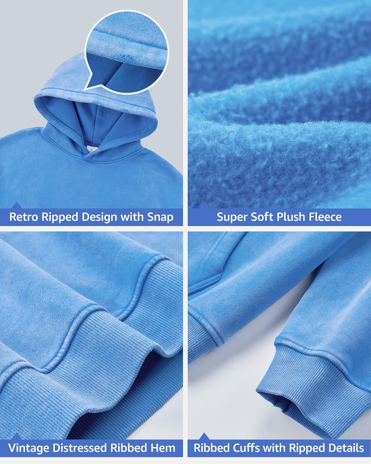 MY'S Womens Oversized Acid Wash Hoodie, Heavyweight Vintage Pullover, Fleece Cotton Sweatshirt for Couples, Unisex Streetwear - Image 4