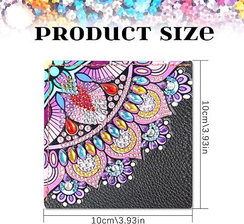 Miniatura 3 de antor Juego de 4 piezas de pintura de diamante, marcapáginas de mandala, de cuero, para manualidades, pintura de cristal con forma especial 5D por