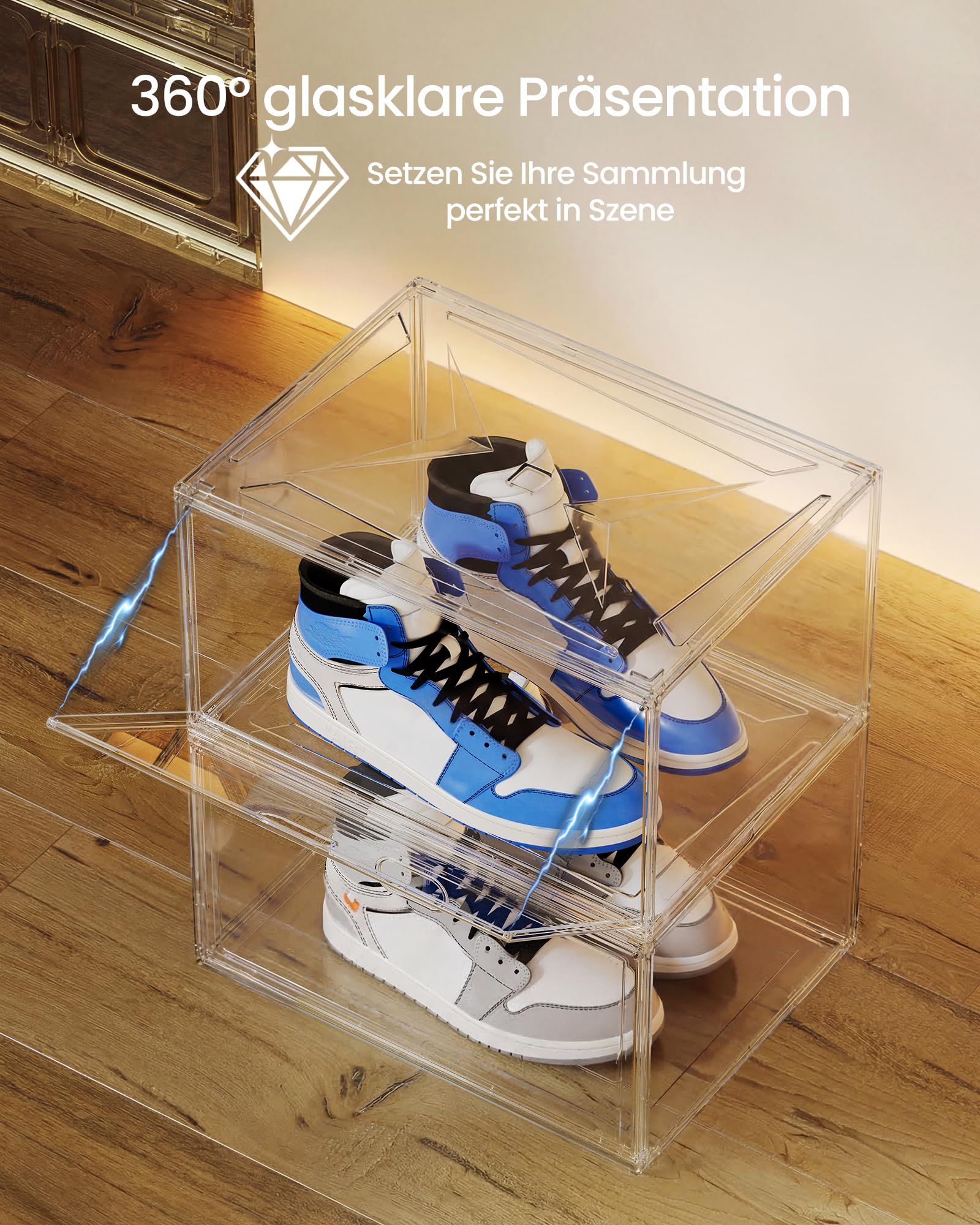 SONGMICS Schuhboxen stapelbar transparent, Schuh-Organizer, Schuhaufbewahrung, für Schuhe bis Größe 47, mit Magnettür, aus Kunststoff, 6er Set LSP706WH01