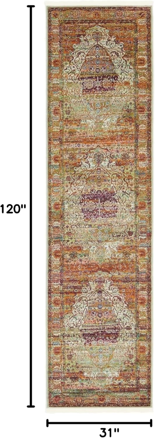 Unique Loom Baracoa Collection Bright Tones Striated Vintage Traditional Area Rug (2' 7 x 10' 0 Runner, Ivory/Burgundy)