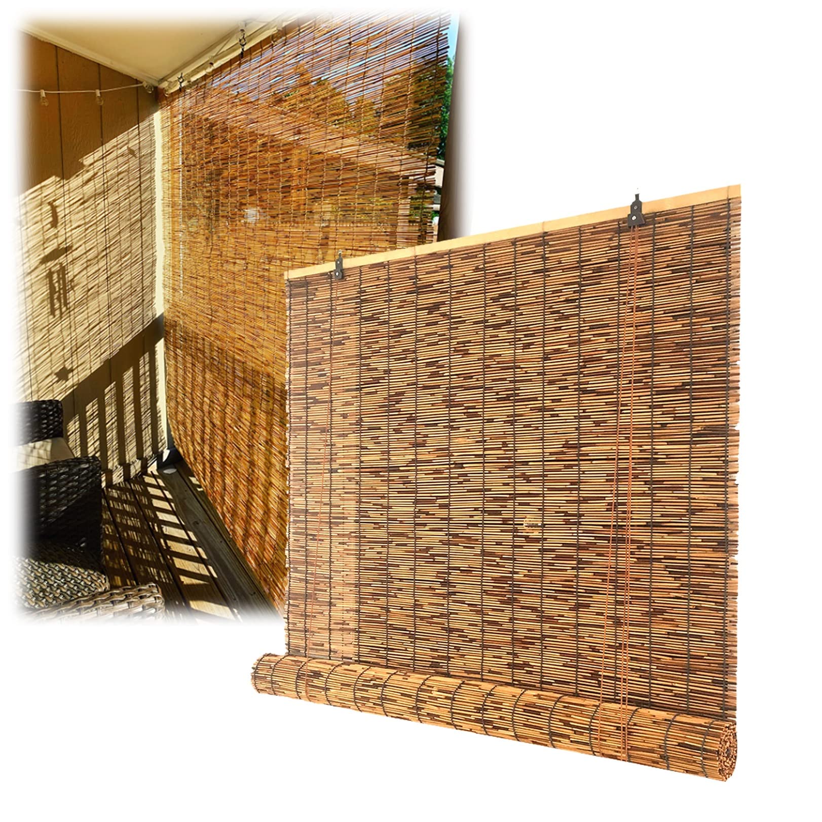 Bambou Naturel Store Enrouleur Rideau De Roseau,Protection Intimité Écran Tissés À La Main,Tissés À La Main,Rideau de Paille Pare-Soleil Balcon pour Extérieur/Intérieur,Balcon,Jardin,Décoratifs Rétro