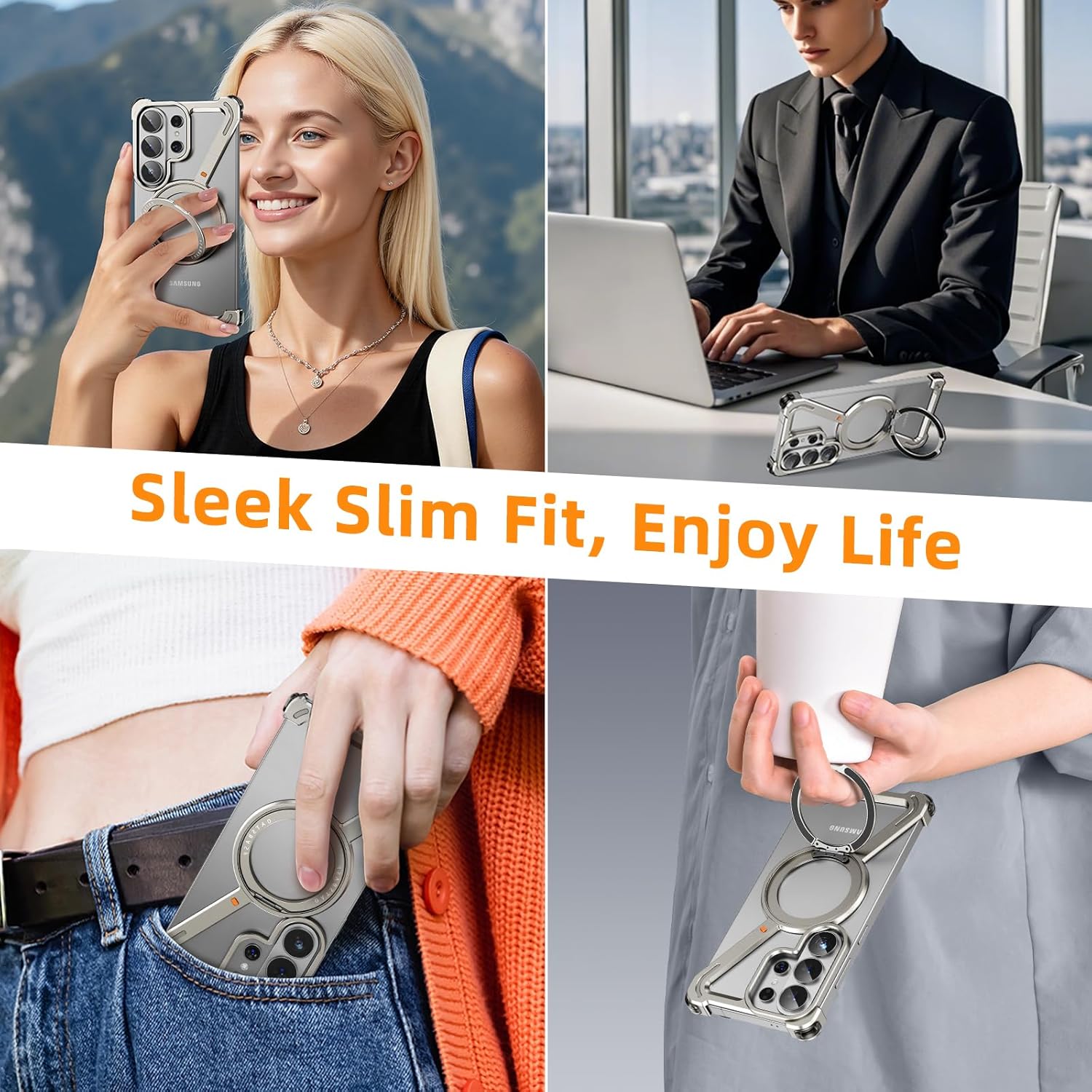 Z Shape for Samsung Galaxy S26 Ultra Phone Case with Magsafe,Frameless Metal Magnetic Ring Stand,360°Rotating Kickstand Protective Case,Slim Shockproof Cover for S26 Ultra(Silver)