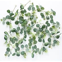 Mizii 2 Strands Artificial Vines Eucalyptus Garland 68" Fake Vine with Silk Leaves Green Garland Faux Hanging Plants Greenery Decoration for Bedroom Room Table Centerpieces Wedding Decor Greenery