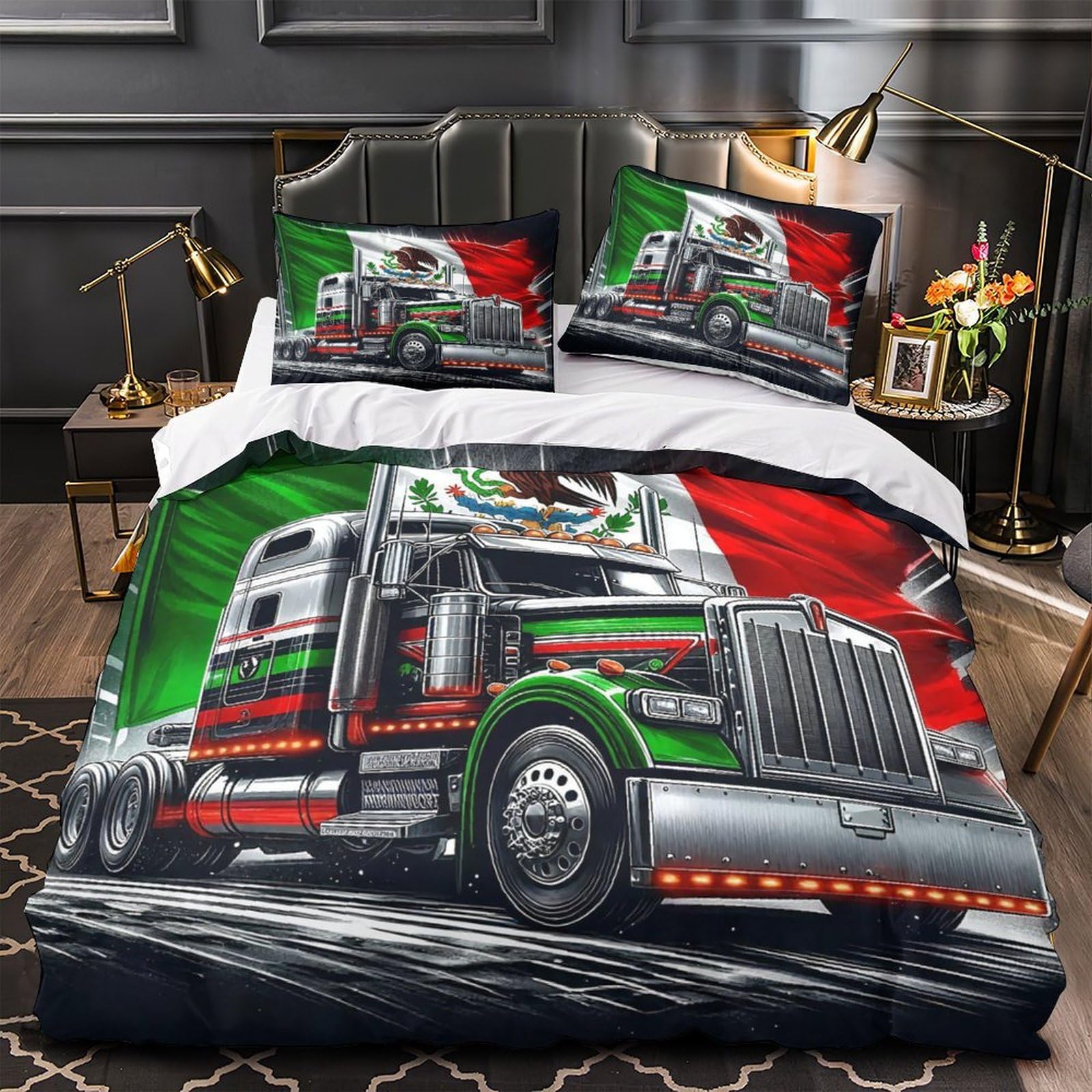 Housse de couette camion zippée en microfibre pour un lit double d'ado