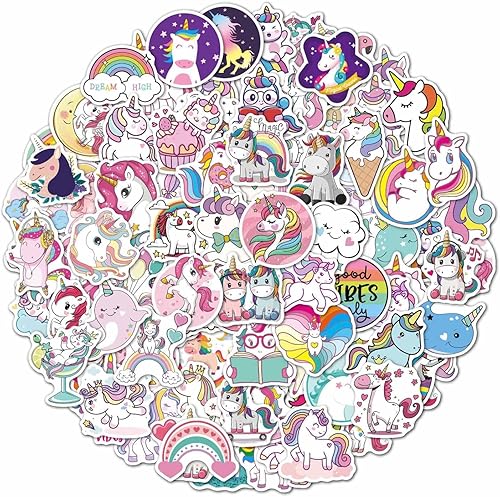 Miniatura 4 de Paquete de 100 calcomanías de unicornio para botellas de agua para niñas, motocicleta, equipaje, copa, grafiti, bomba, patinetas, snowboard, regalos