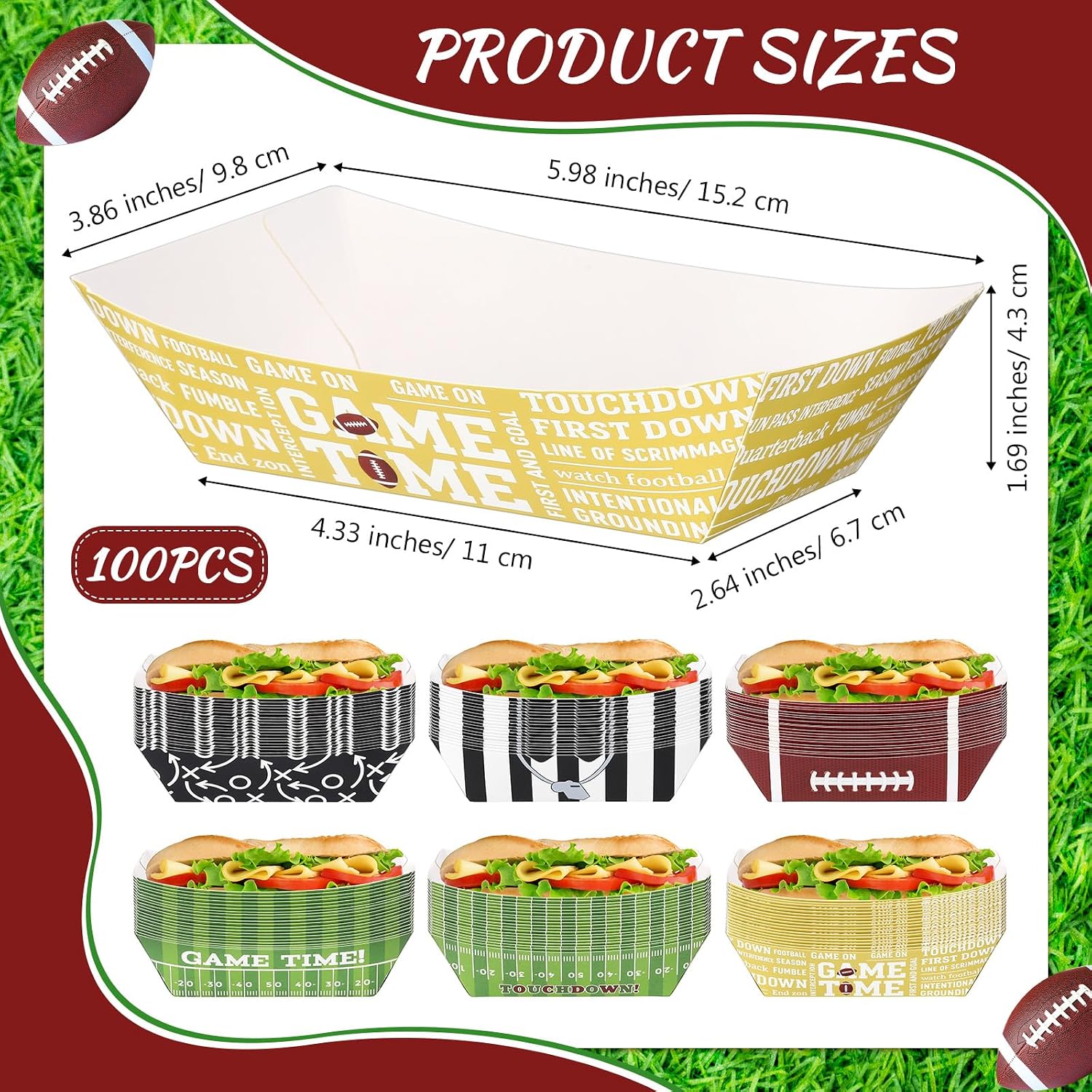 Baderke 100 Pcs Football Party Supplies 2lb Paper Food Boats Trays for Home
