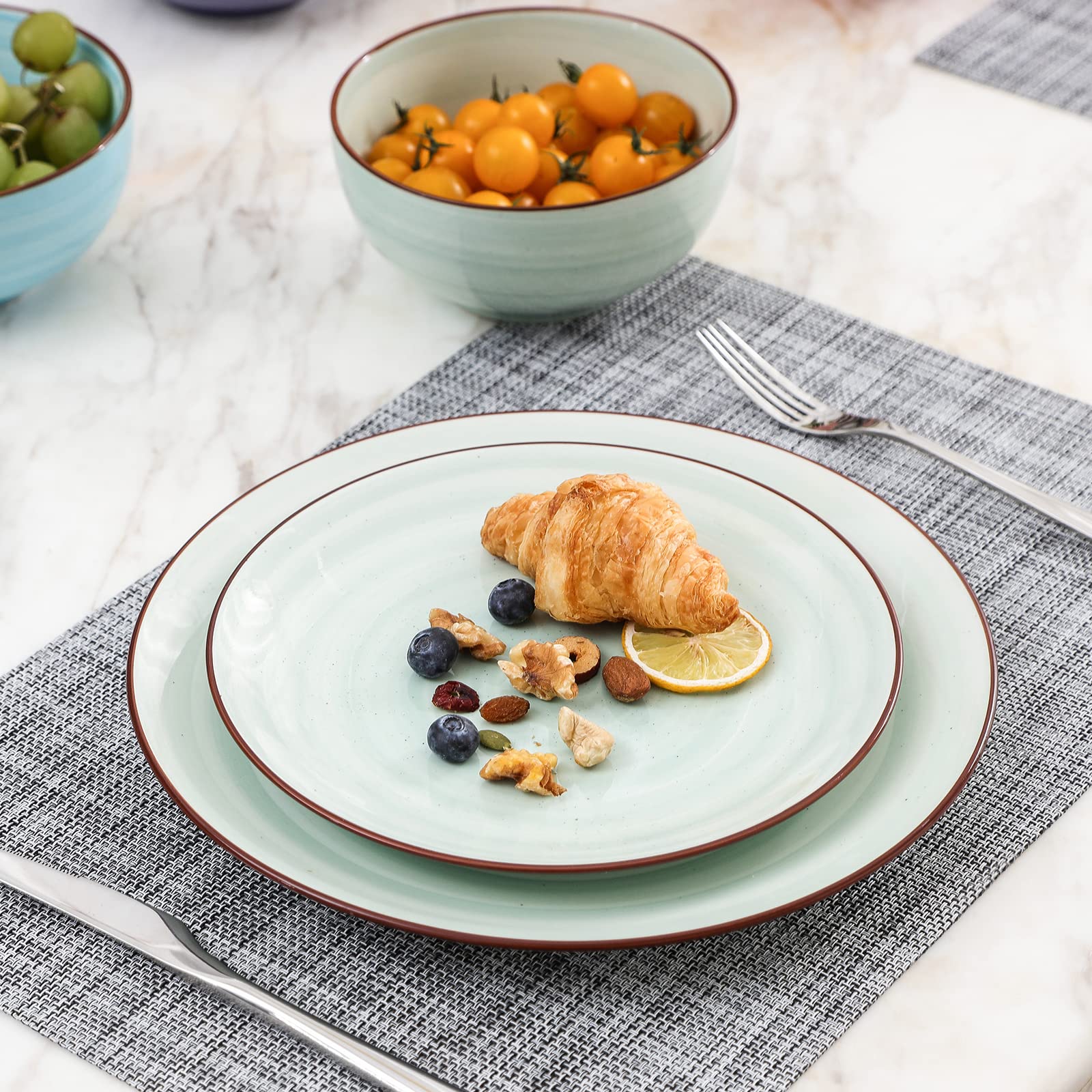 Selamica Ceramiczne talerze obiadowe 20 cm, małe talerze deserowe, porcelanowy talerz do serwowania przekąsek, naleśników, steków, zestaw 6 sztuk, kolor gradientowy