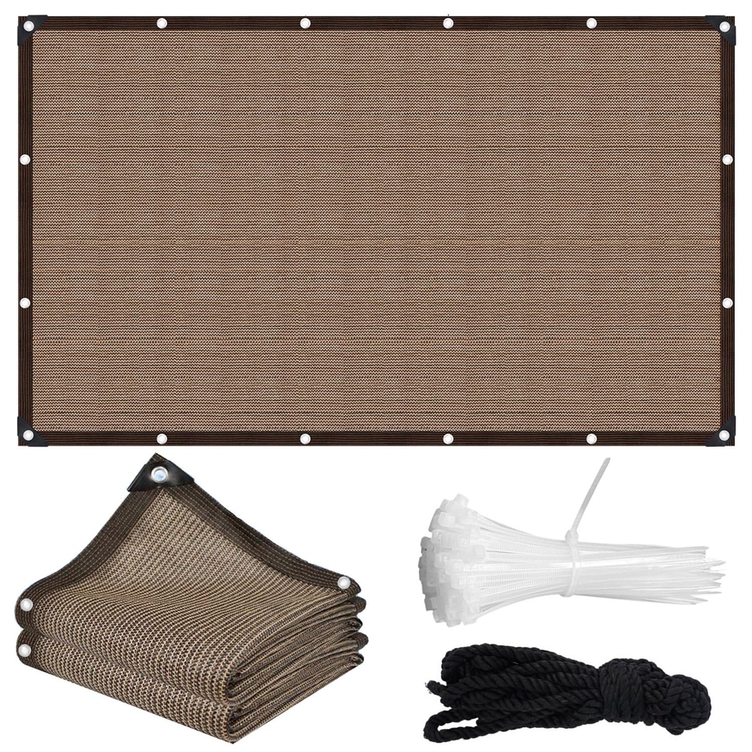 Filet D'ombrage avec œillets - Voile D'ombrage de Jardin - 3.5x4.5m - Filet Protection Solaire 90% UV - Toile Ombrage pour Plantes, Serre Terrasse Poulailler Coupe-Vent et Perméable à l'eau - Café