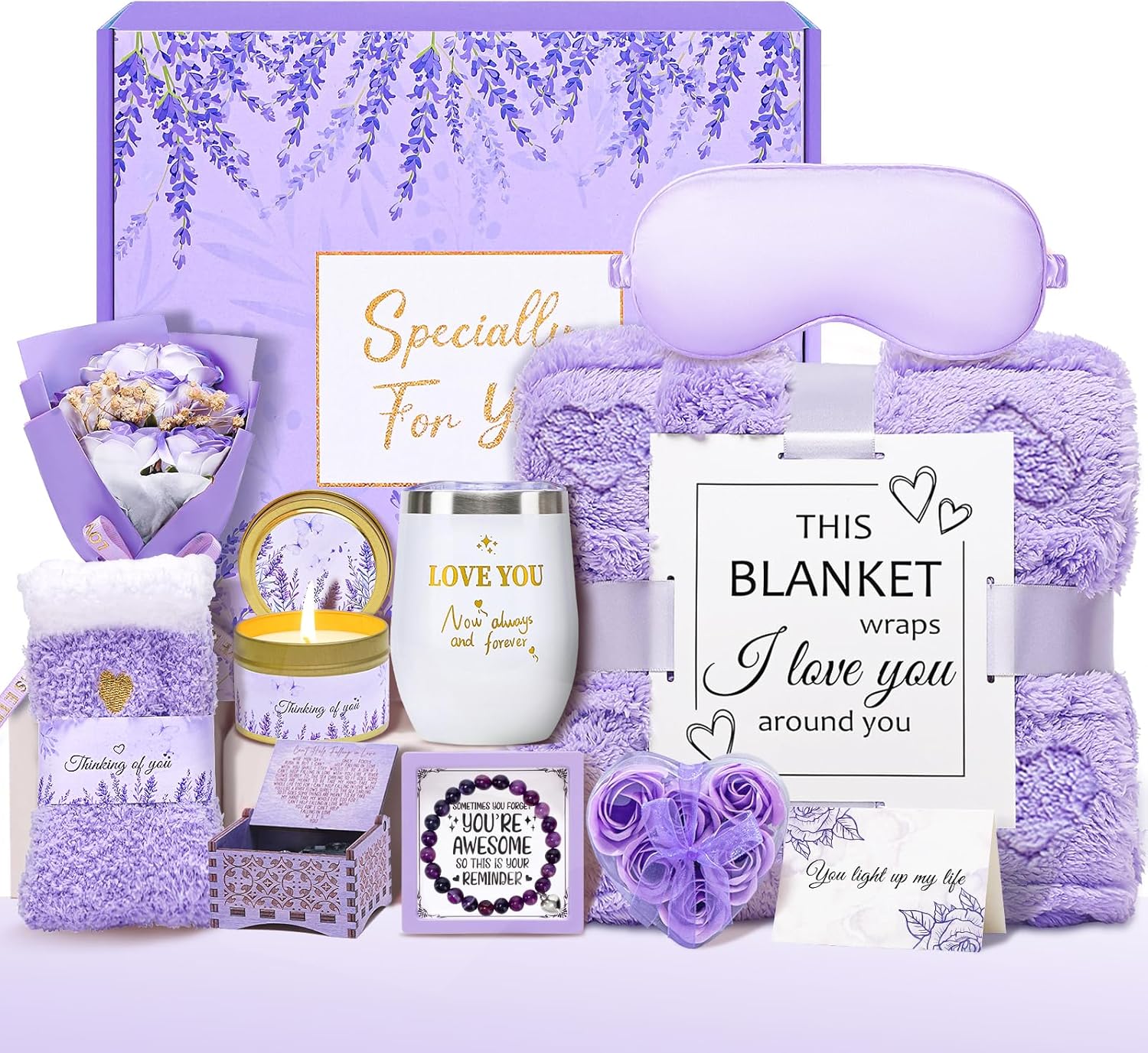 Joyliss Valentines Day Gifts for Her, Birthday Gifts for Women, Get Well Soon Gift Basket Care Package Self Care Gifts Valentine's Day Gift with Flannel Blanket for Women Mom Girlfriend Sister Wife