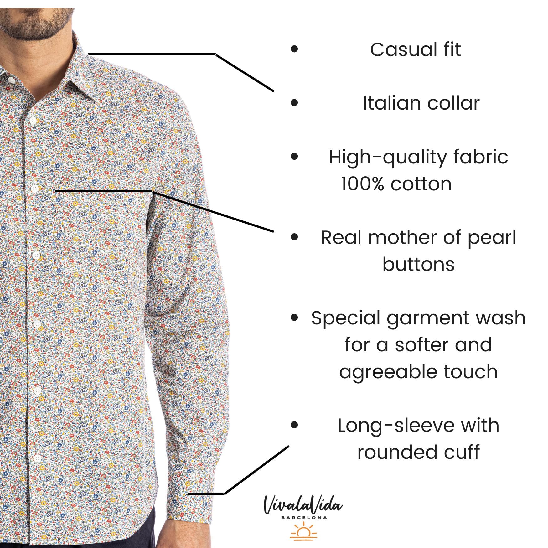 Camicia Bambino Manica Lunga - Camicia Bianca Bambino - Cotone - VivalaVida - Stampa Floreale Liberty - Camicia di Fiori Camicia Padre Figlio - Taglie da 2 a 11 anni