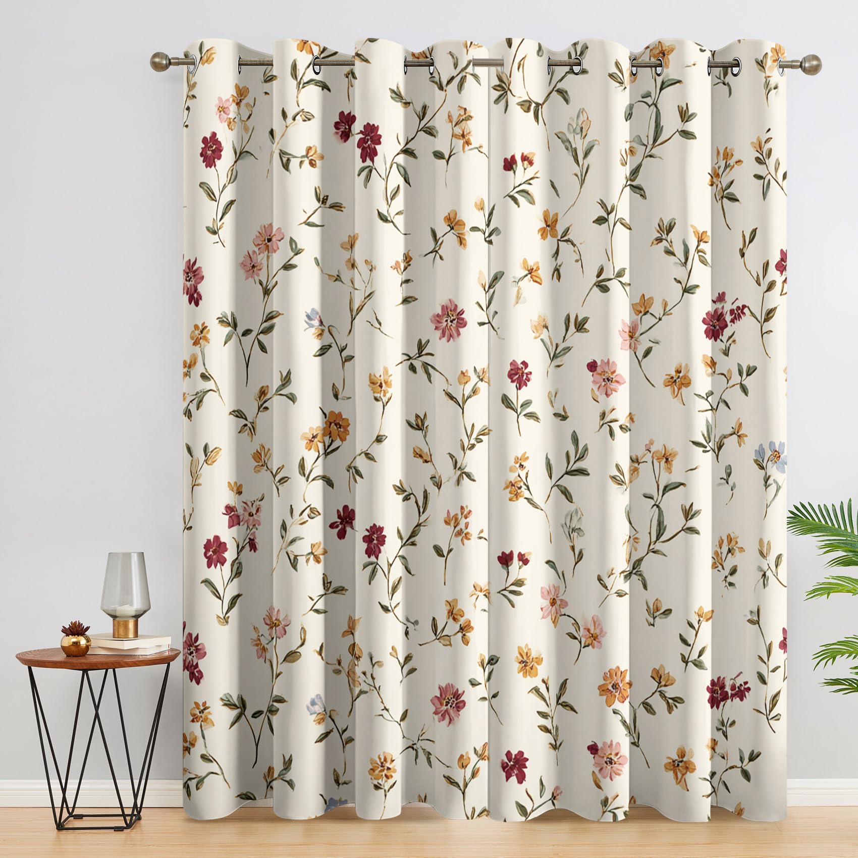Generisch Vorhänge Schlafzimmer Blumen Landhausstil Motiv, Rustikal Floral Blickdichte Gardinen Wohnzimmer Deko, 2er Set H 220 x B 140, Thermo Verdunklungsvorhänge mit Ösen YD25