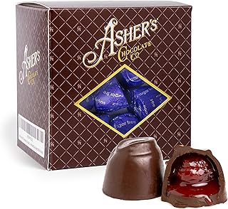 Asher's Chocolates, Sugar Free Cherry Cordials, Individually Wrapped Cordials, Asher's Giftable Box Design, Diabetic Friendly, Small Batches of Kosher Chocolate, Family Owned Since 1892 (8oz, Dark Chocolate)