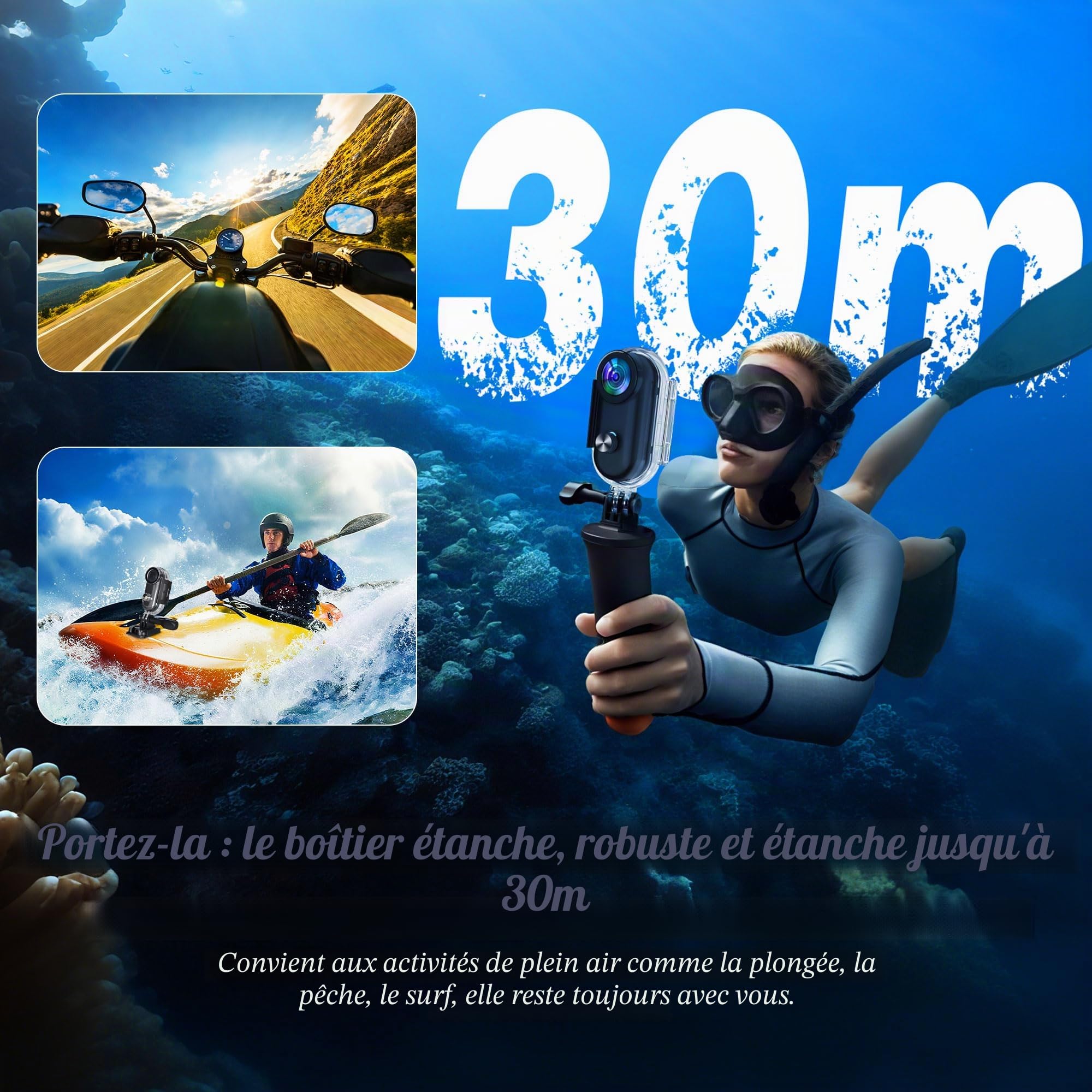 Camera Sport,Caméra Corporelle étanche Magnétique,Mini Camera Sport Minicaméra Sportive WiFi,POV Pro Caméra Portable avec Clip Petite-caméra d'action,Caméra Casque pour la Moto et Le Vélo