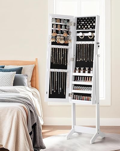 Miniatura 7 de Nicetree - Armario para joyería con espejo de longitud completa organizador de joyas con cerradura 3 ángulos ajustables