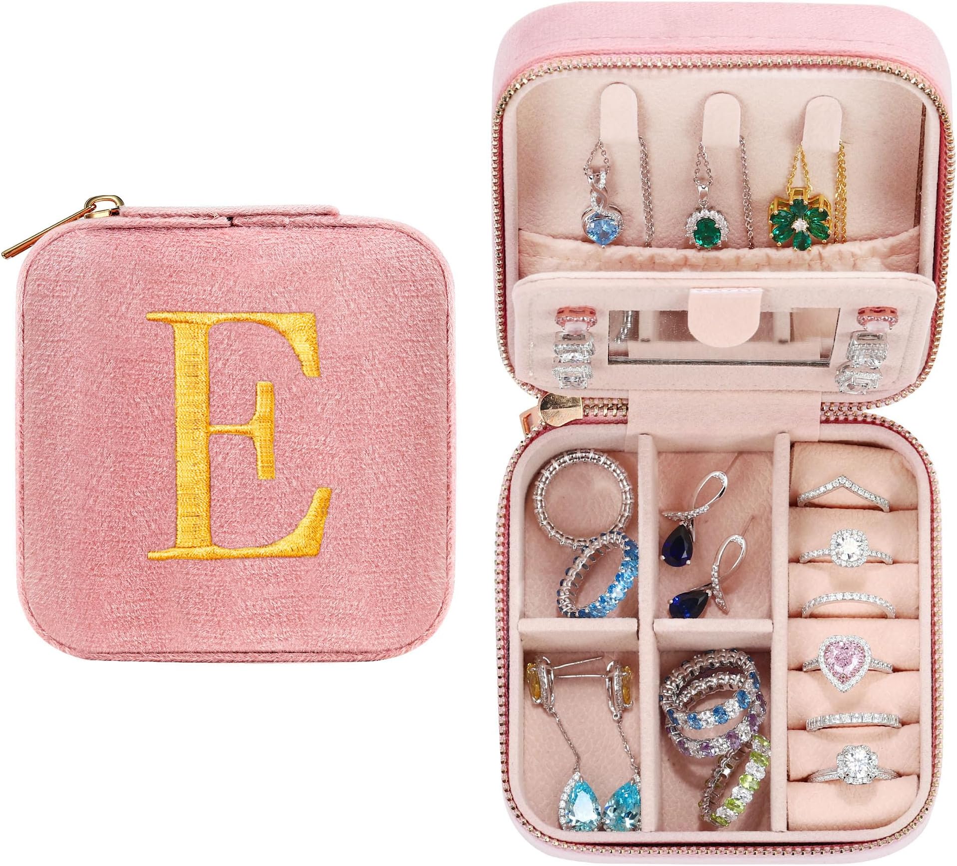 ParimaBride to Be Bridal Shower Gifts Wedding Day - Small Personalized Travel Jewelry Box Jewelry Case Women Bridesmaid Proposal Matron Maid Of Honor Bachelorette Party favors - Letter E, Pink