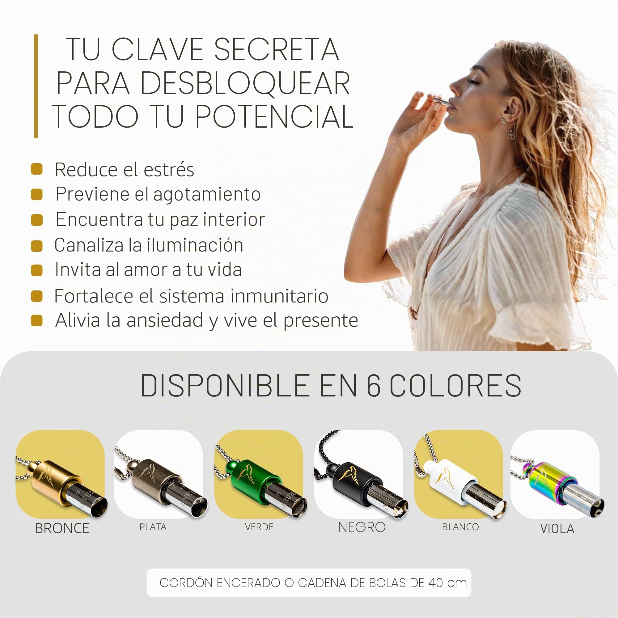 LOVETUNER Collar de afinación de meditación 528 hz Frecuencia del amor | Dispositivo de atención plena para aliviar la ansiedad y el estrés (Cadena de bolas de bronce)