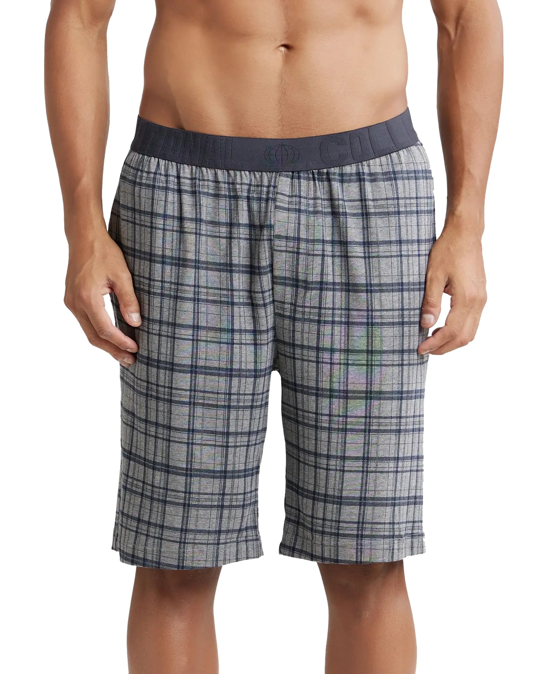 IM02 Men's Tencel Micro Modal Cotton Elastane Stretch Regular Fit Checkered Sleep Shorts with Side Pockets