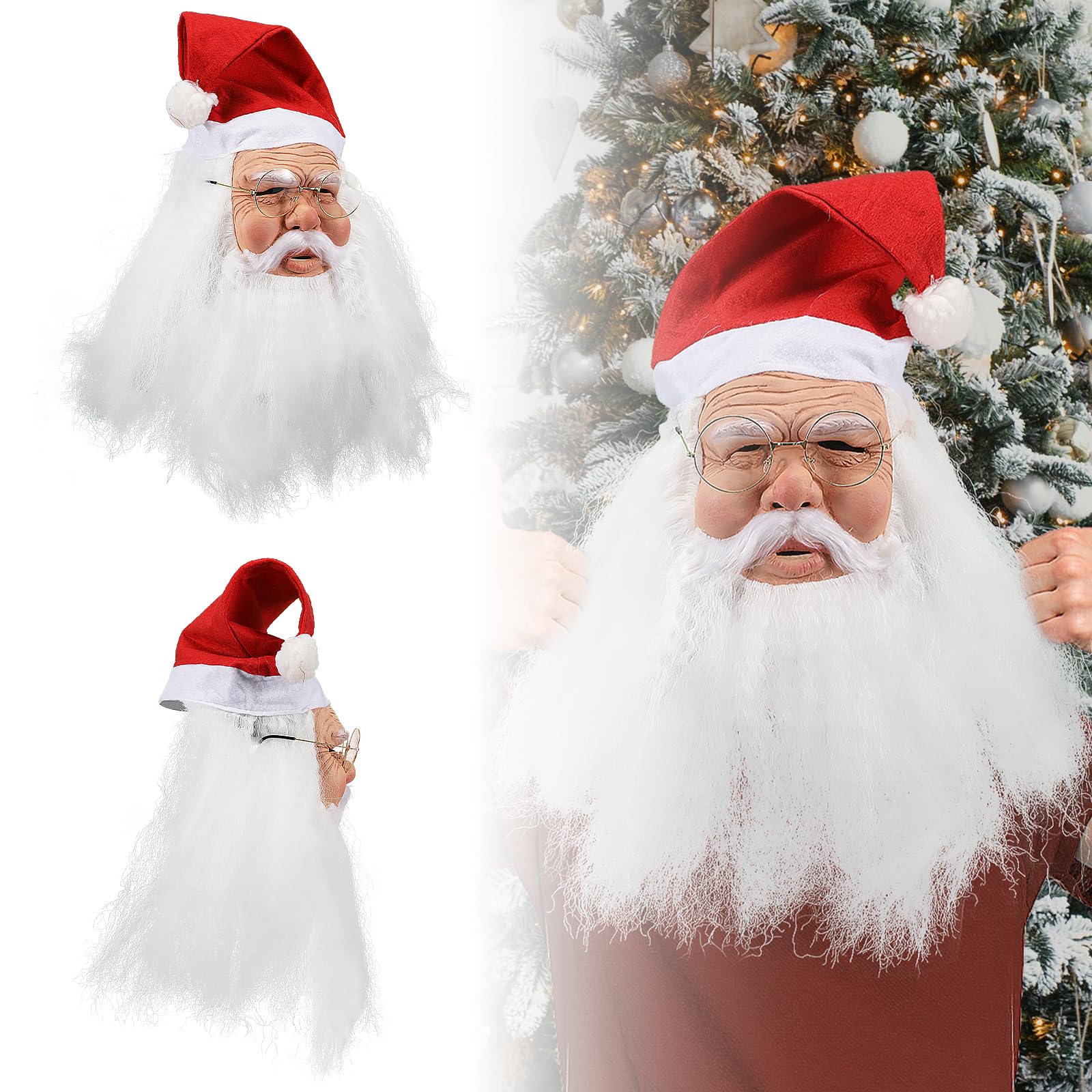JoyFuncos Santa Claus Mask with Hat Beard Realistic Santa Face Mask Funny Old Man Costume Props for Christmas Adult Men Women Cosplay - Image 2