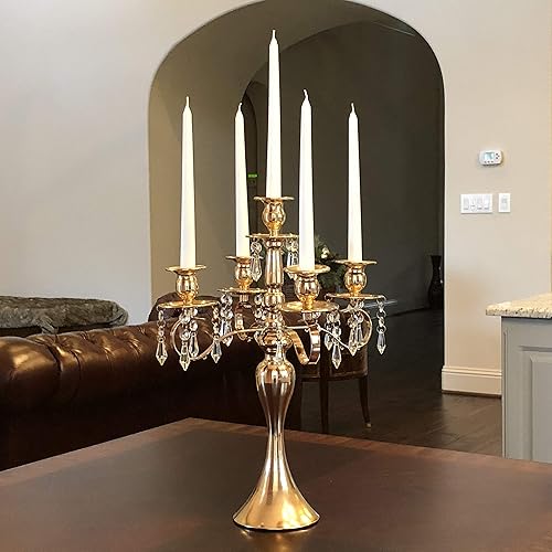 Miniatura 8 de Allgala Candelabro de 19 pulgadas, 5 brazos, chapado en oro, candelabro para decoración del hogar y fiesta, banquete, boda, comedor formal