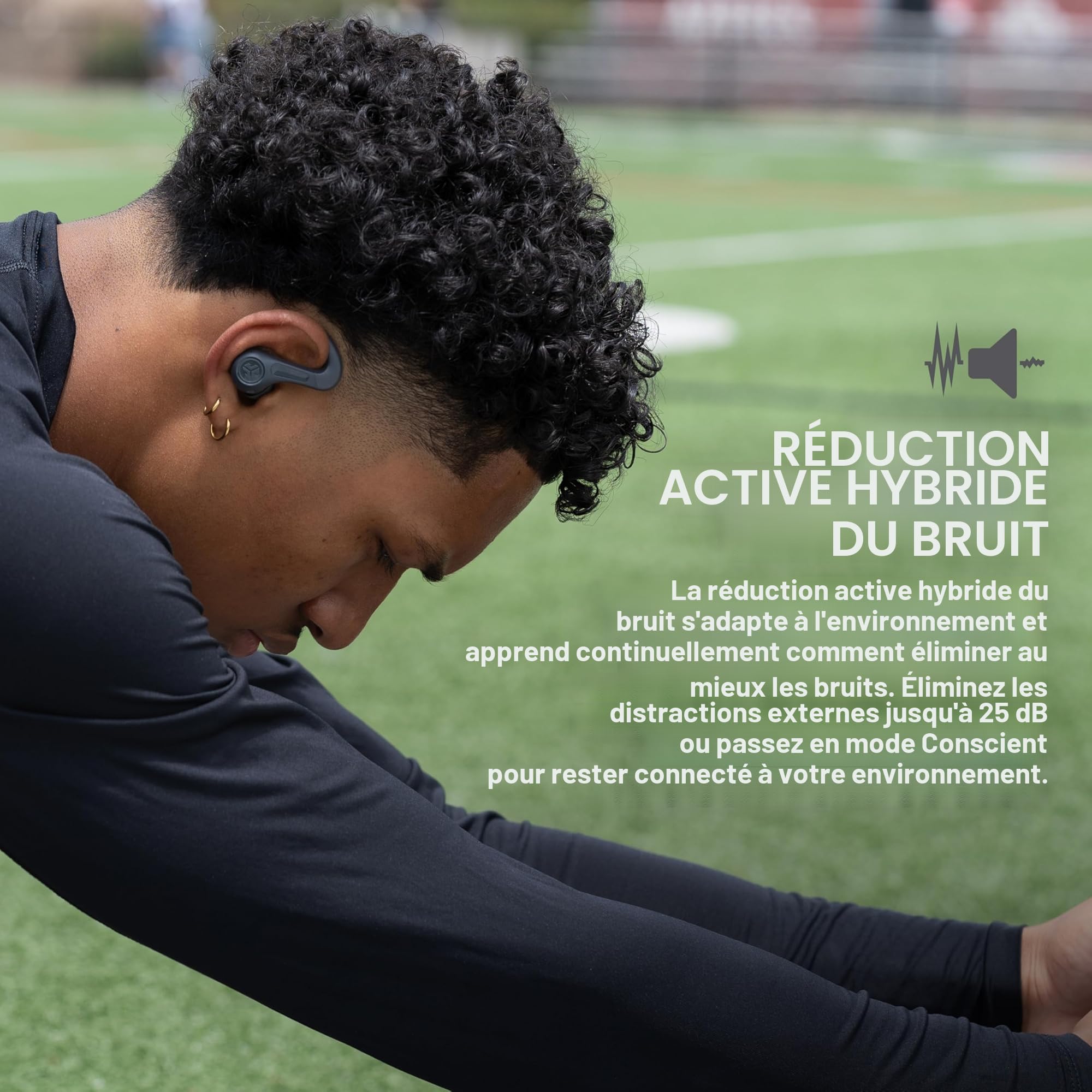 JLab JBuds Sport ANC 4 Écouteurs de Sport Intra-Auriculaires, Bluetooth, 60h+ Autonomie, Réduction de Bruit, True Wireless, Boîtier de Charge USB-C, IP66 Résistant à la Transpiration, Multipoint, Noir