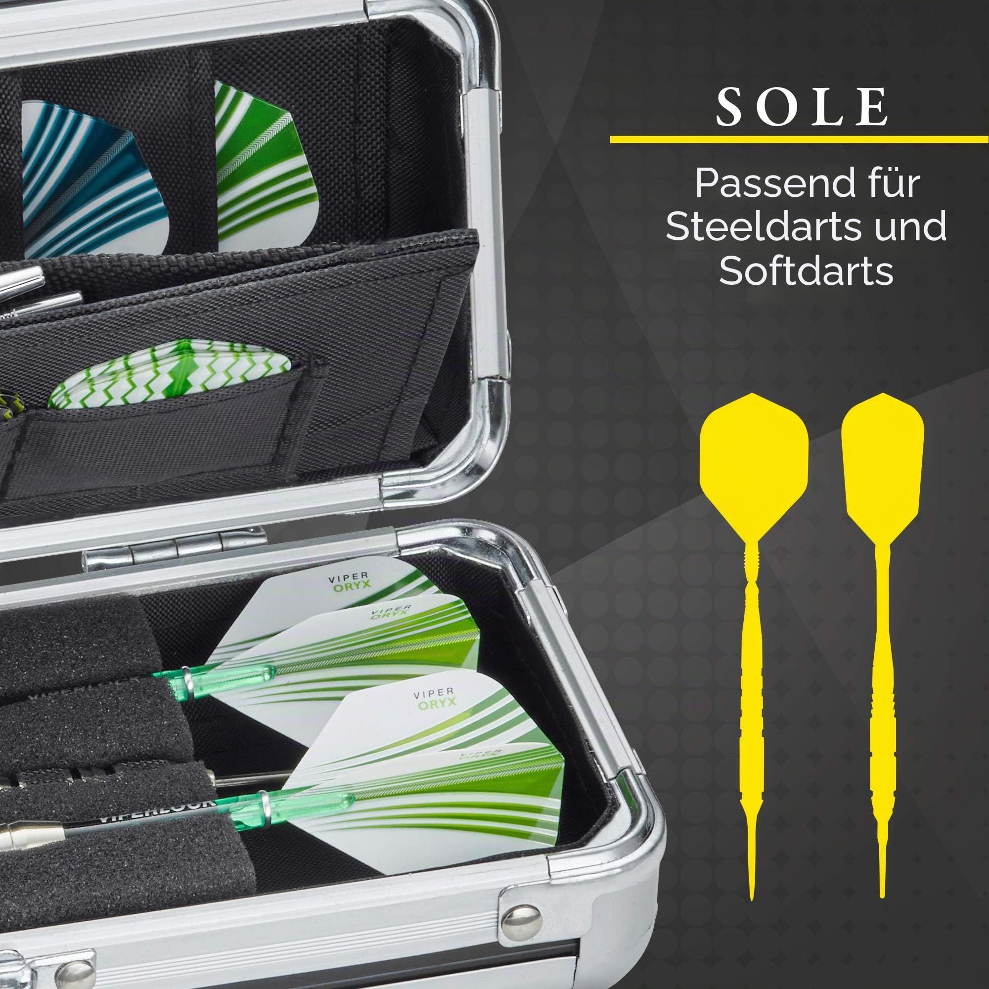 Casemaster by GLD Products Sole Aluminium-Darttasche mit schlankem Profil, für 3 Dartpfeile mit Stahlspitze und weicher Spitze, mit integrierten Taschen für weiteres Zubehör, Schwarz