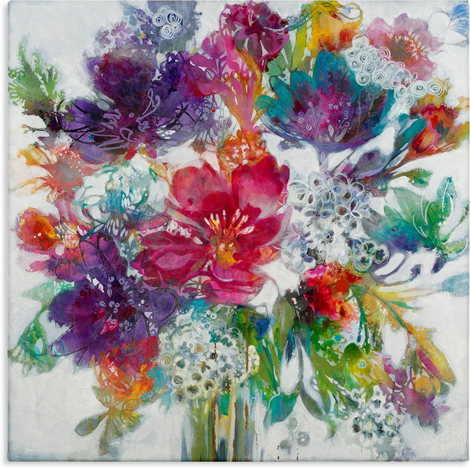 Stupell Industries 'Whimsical Floral Pop Bouquet', Canvas Art, 36 x 36 Inches, Easy to Hang and Sturdy, Made in USA, by Liz Jardine