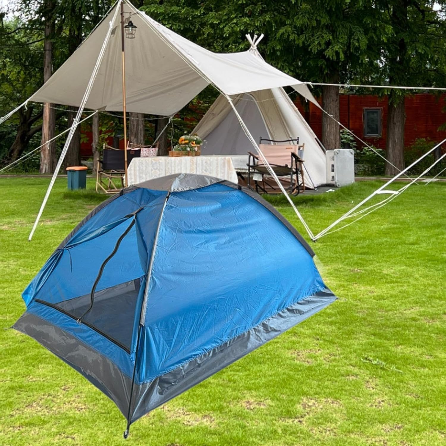 jojomis Tenda da campeggio per 2 persone, leggera e pieghevole, antivento, per zaino in spalla, facile da installare, per viaggi, escursioni, picnic, cortile e uso familiare