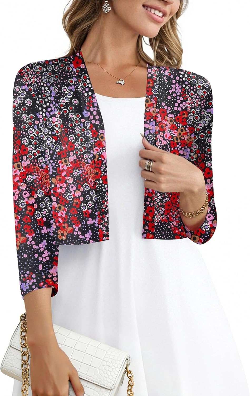 CRAZY GRID Women's Summer Lightweight Cardigan 3/4 Sleeve Shrugs Knit Bolero Open Front Cropped Cardigan for Women S-XXL - Image 2