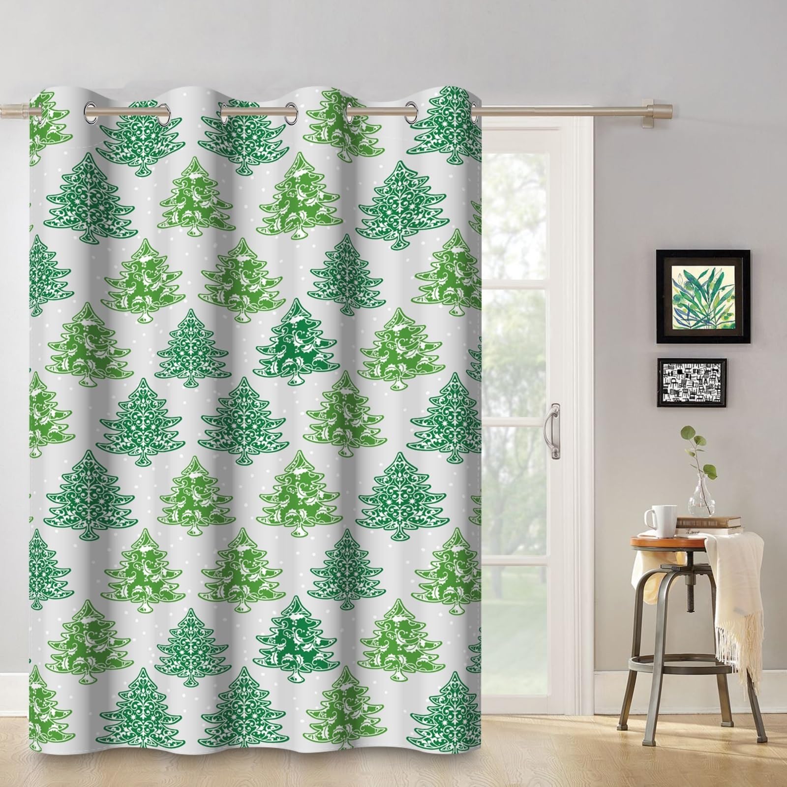 ggaimwf 42"x 63" Cartoon Trees Eyelet Curtain Green Snowy Tree Winter Geometric Grommet Room Dividers Blackout Window Drapes for Christmas Decoration Girls Boys Bedroom Living Room,1-Single Panel - Image 3