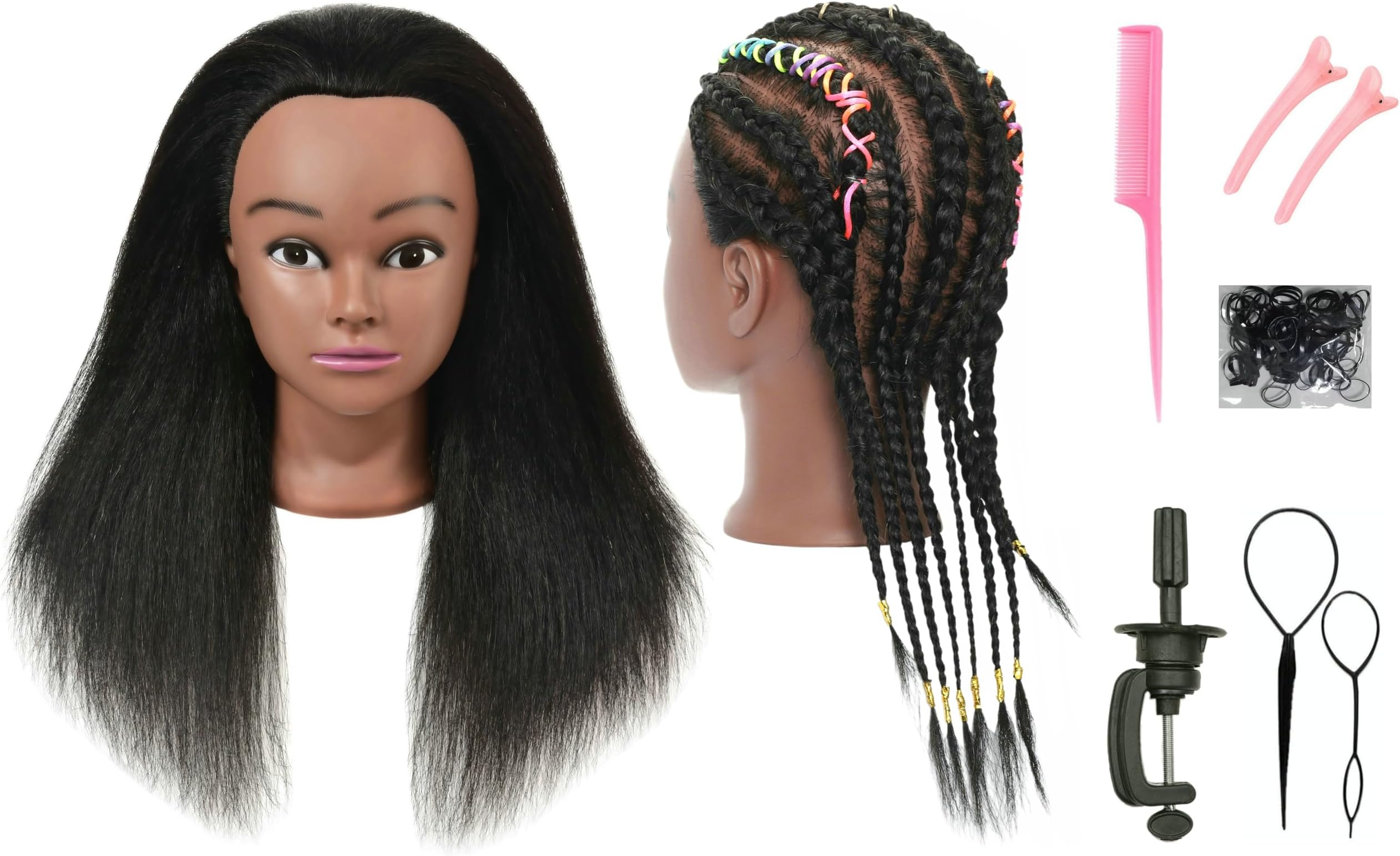 Mannequin Head with Human Hair for Hairdresser Training Braiding Styling Manikin Cosmetology Makeup Manican Doll Display Practice with Stand