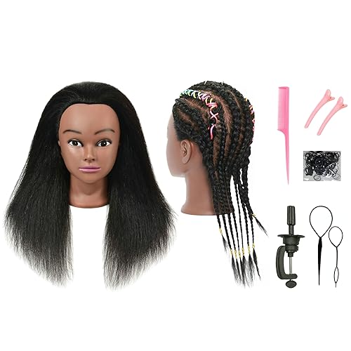 Cabeza de maniquí con cabello humano para peluquería, entrenamiento, trenzar, peinar, cosmetología, maquillaje, maniquí, práctica de exhibición de
